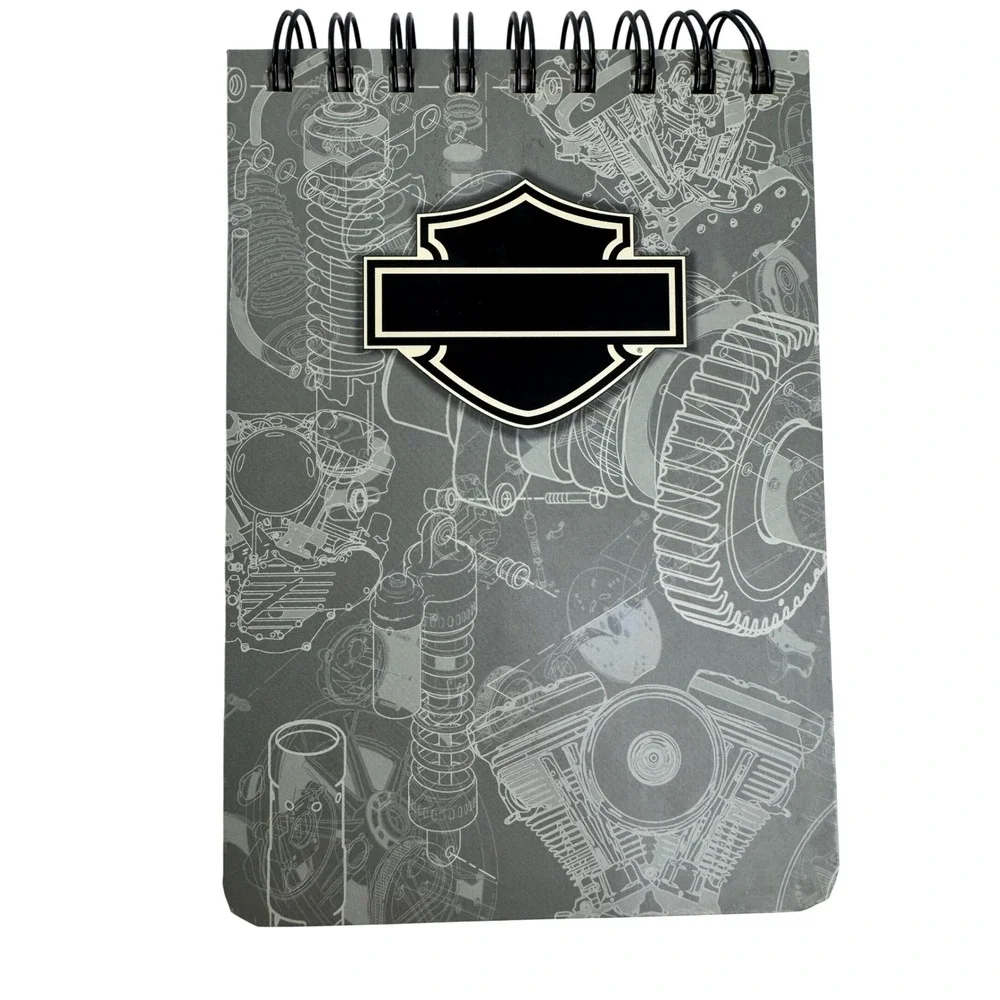 Harley-Davidson Engine Blueprint Spiral Pocket Notebook Bar & Shield Logo Grey